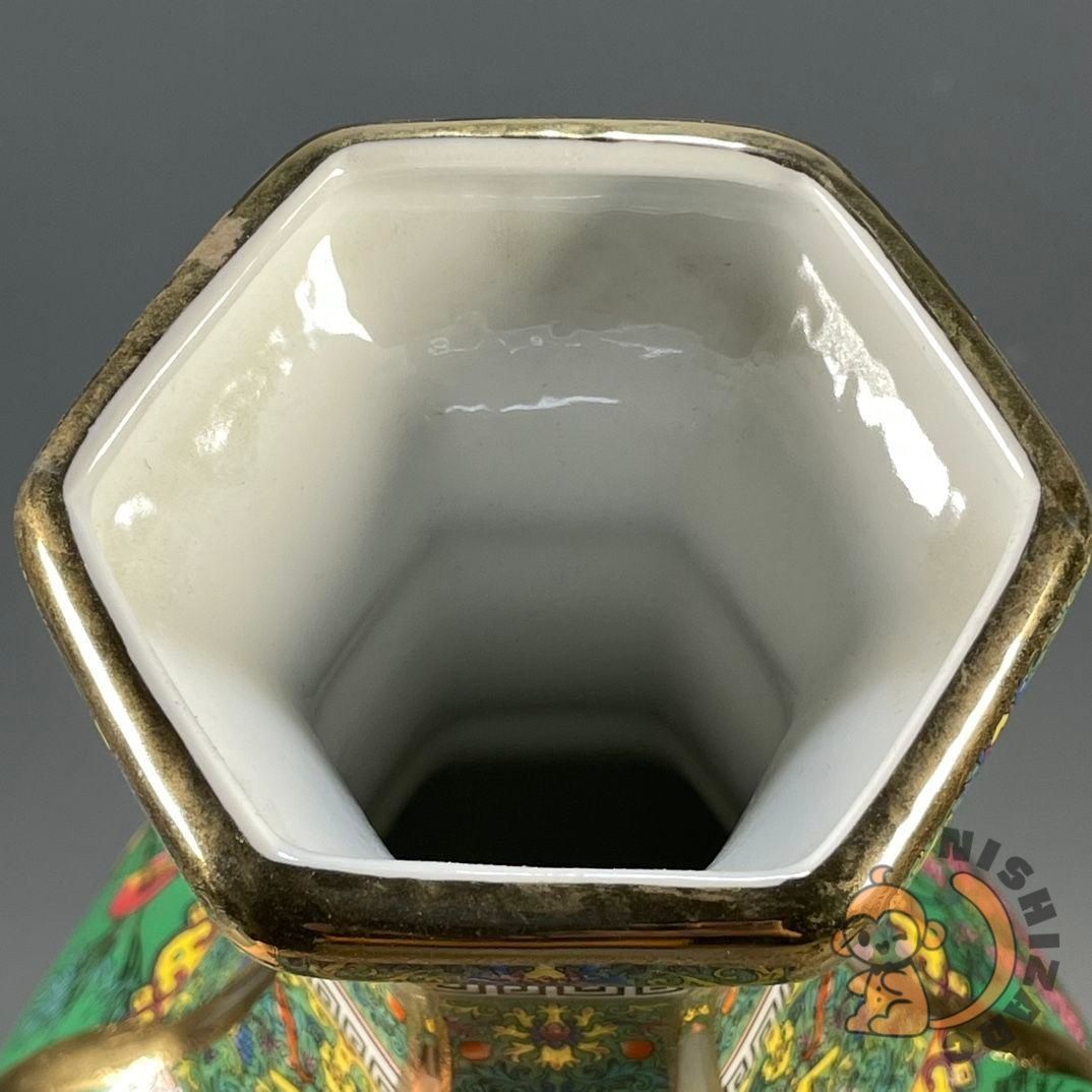 琺瑯彩花鳥紋六稜賞瓶 景徳鎮 陶磁器 装飾品 現代工芸品 美術品