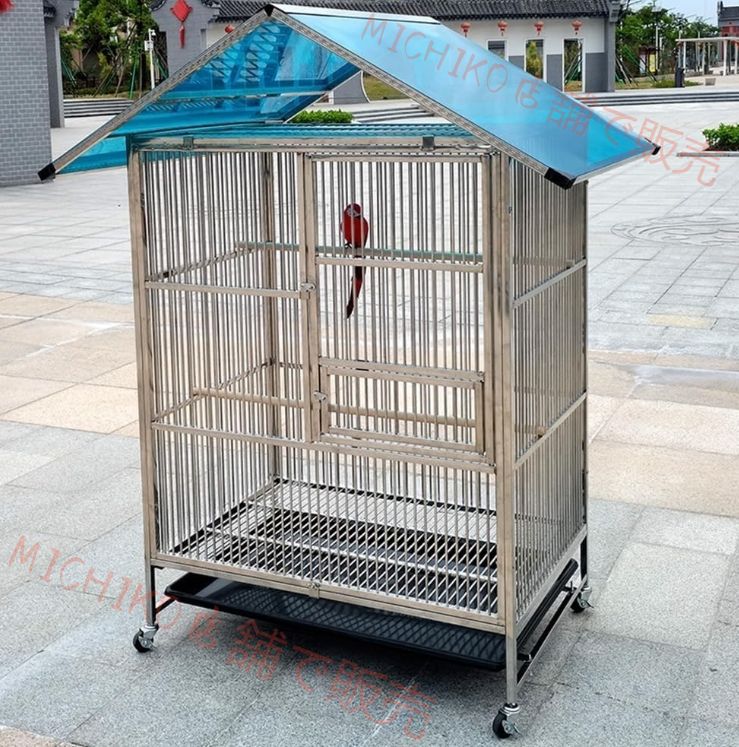 大型 鳥かご セキセイインコケージ 手乗りインコ ステンレス素材 ステンレススチールシャーシが付属 ステンレス製スタンディングスティック ユニバーサルホイール 鳥小屋 複数飼い 大きいケージ オカメインコ 雨除け付き94*64*120cm