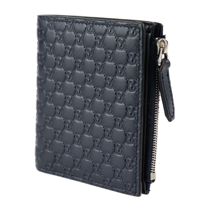 未使用級グッチ折り財布二つ折りマイクロシマレザーブラックシマ