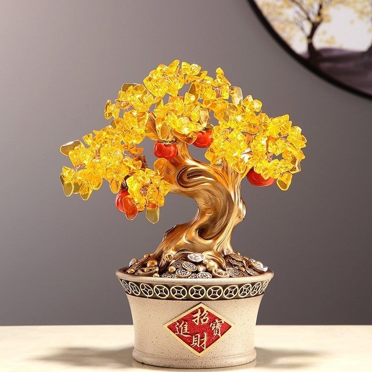 置き物 招財樹 金の成る木 風水置物 クリスタルストーン