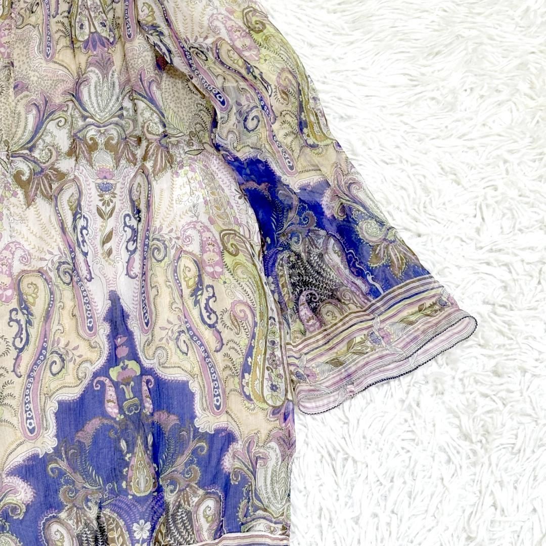 EPOCA 長袖 シルクひざ丈ワンピース ブルー グリーンペイズリー NICORILABO_COM