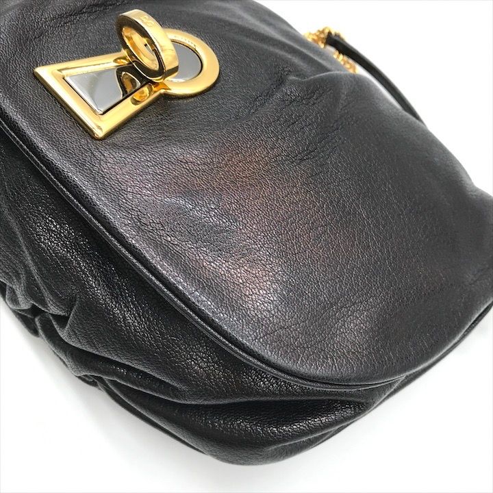 美品 DOLCE&amp;GABBANA ドルチェアンドガッバーナ レザー ブラック チェーン ショルダー バッグ 斜め掛け レディース ブランド かばん k5387 美品 DOLCE&GABBANA ドルチェアンドガッバーナ レザー ブラック