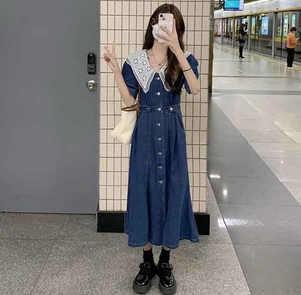 大きいサイズ レディース 春 夏 デニム　ワンピース　襟付き　新品 半袖 大きいサイズ レディース 春 夏 デニム ワンピース 襟付き 新品