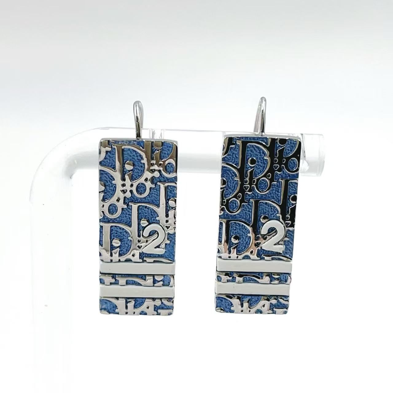 Christian Dior トロッター メタル シルバー×ブルー ピアス