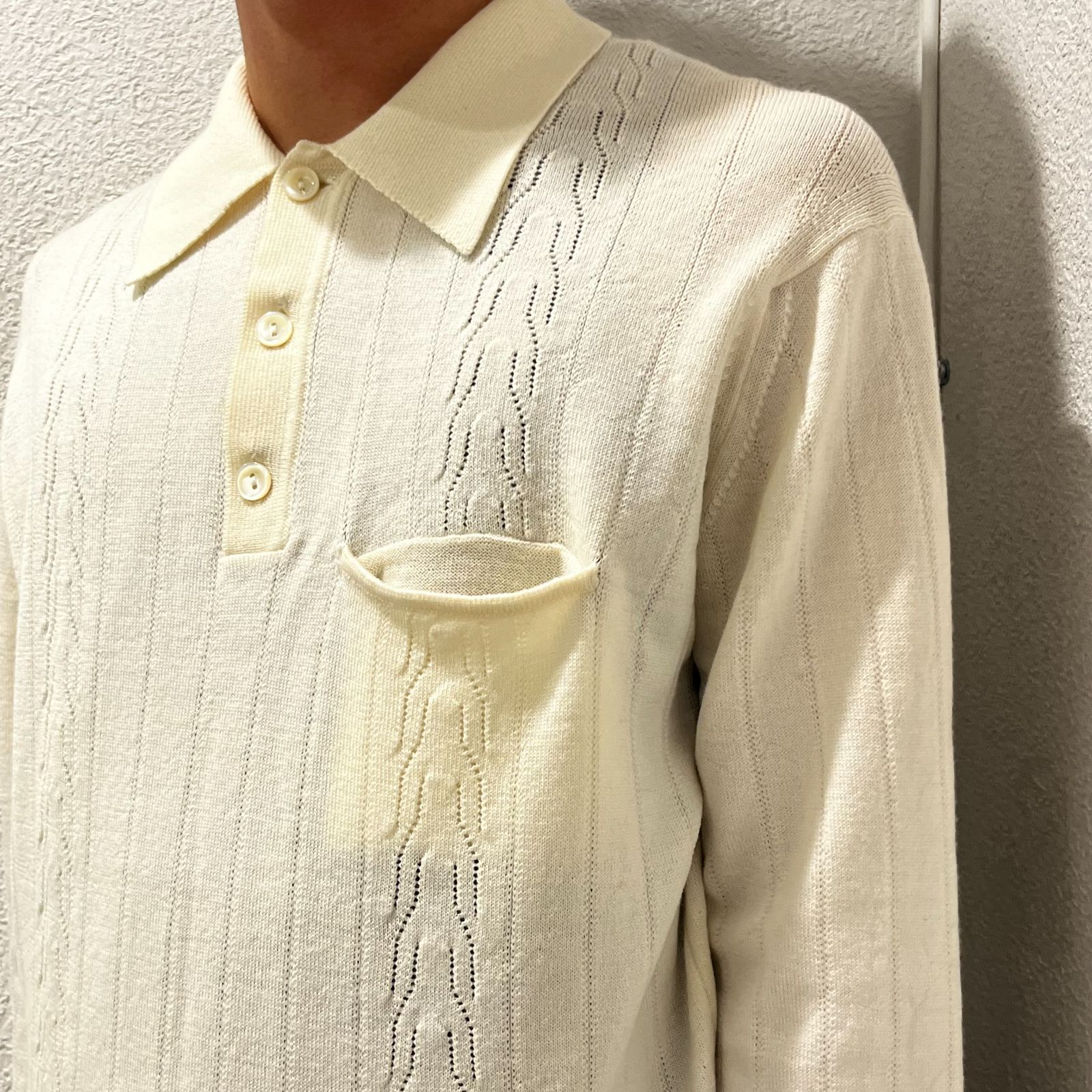 second layer セカンドレイヤー 長袖ポロシャツ ホワイトS.AW19-KNITS