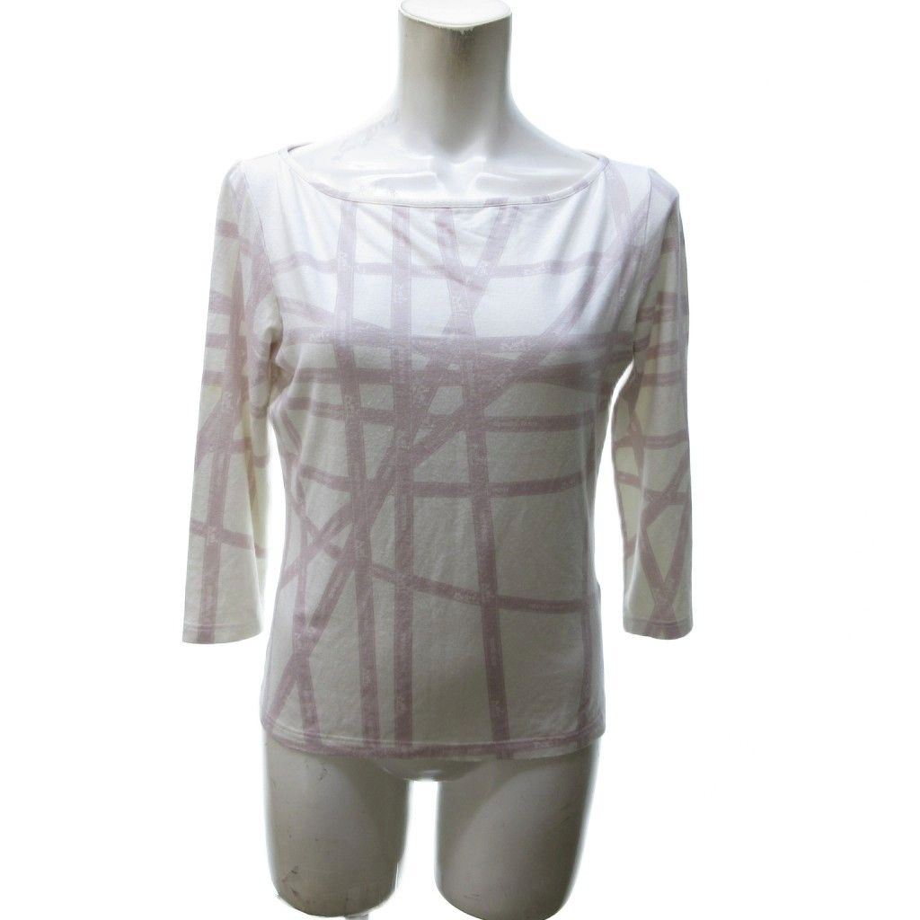 エルメス HERMES マルジェラ期 ボルデュックリボン カットソー Tシャツ 長袖 ボートネック 総柄 バイカラー ピンク 白 ホワイト 約M IBO81 1025