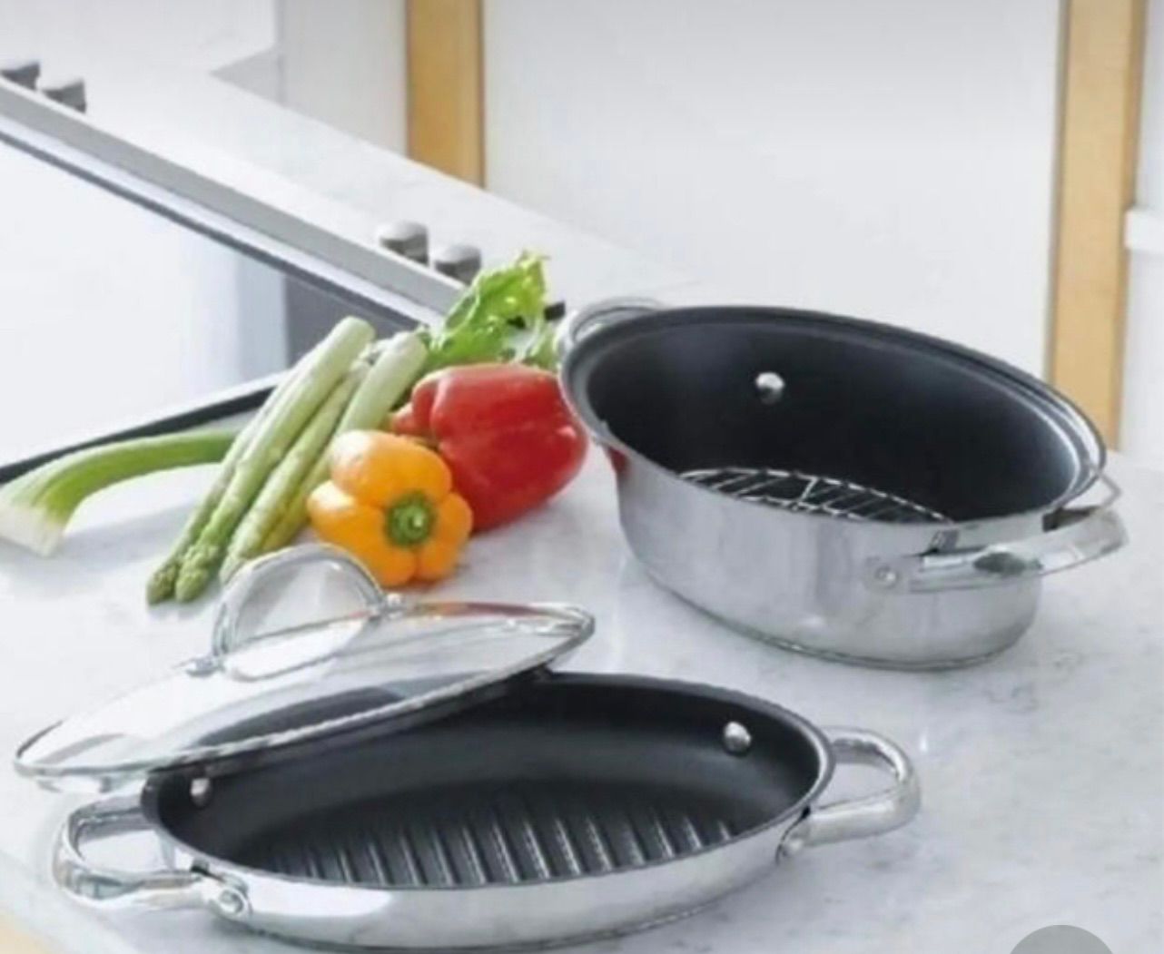 国産最新品MEYER オールインワンオーバルパン　グリルプレス付き 調理器具