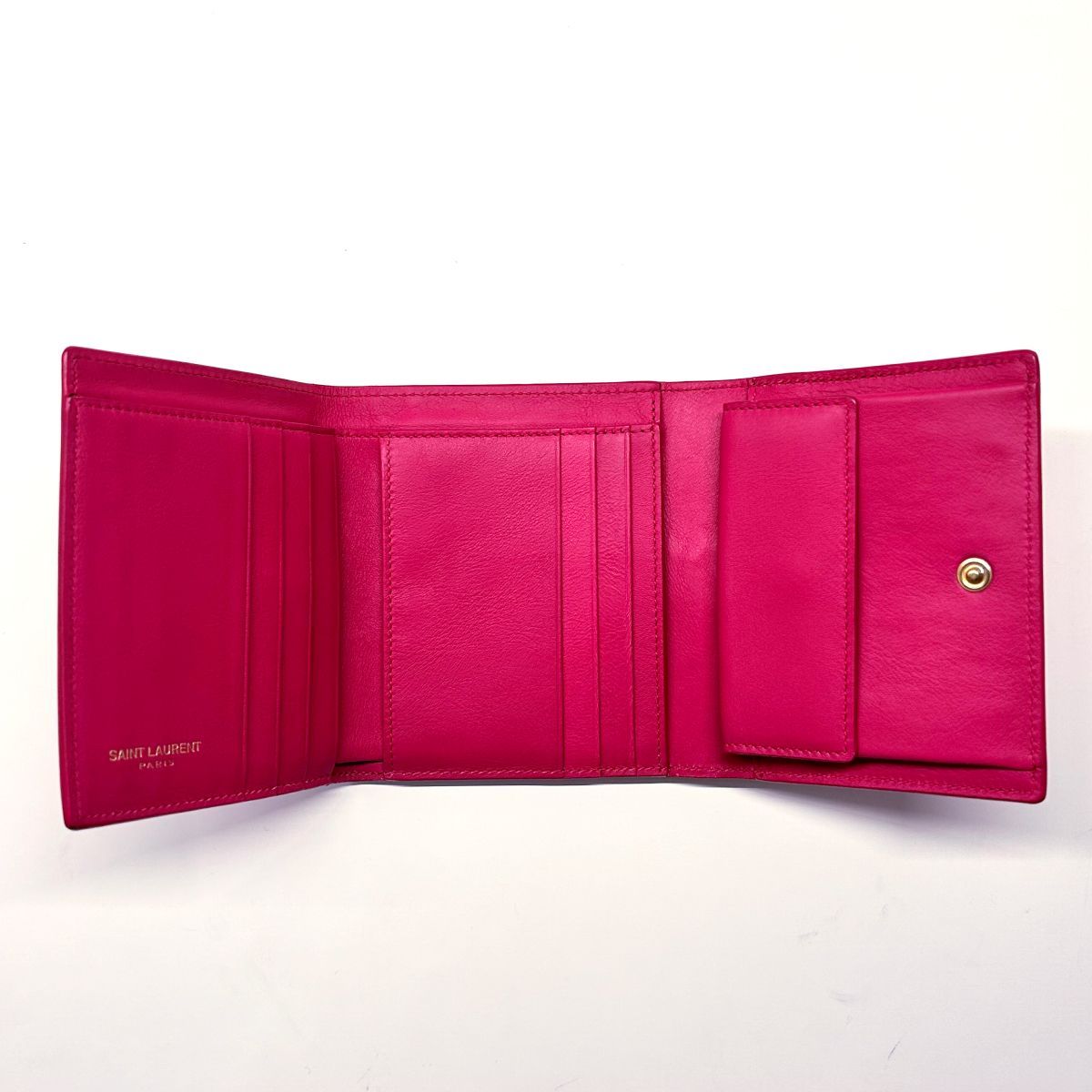 SAINT LAURENT サンローラン 三つ折り財布 フューシャピンクx  