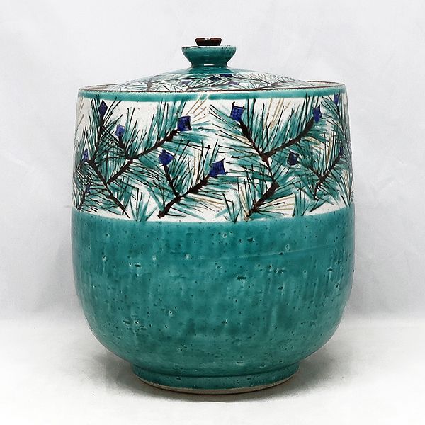 未使用 九谷焼 深香陶窯 『 浅蔵五十吉 』作 色絵松韻之譜 水指 箱付き  