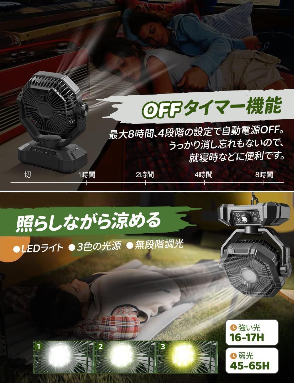 キャンプ扇風機 自動首振り