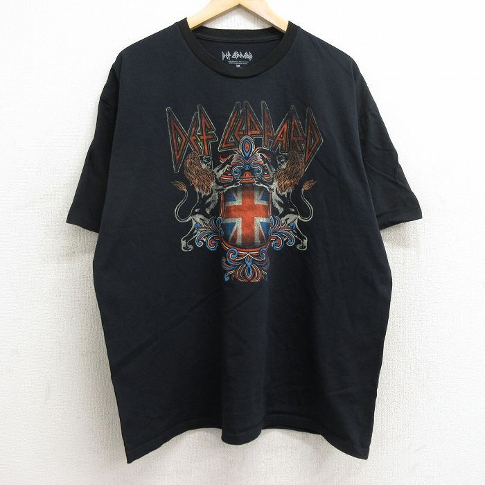 XL/古着 半袖 ロック バンド Tシャツ メンズ デフレパード 大きいサイズ コットン クルーネック 黒 ブラック 24jun15 中古