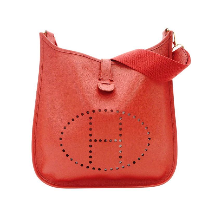 エルメス HERMES エブリン 2GM ショルダーバッグ レザー □H 刻印 レッド系 ゴールド金具 7-8-461