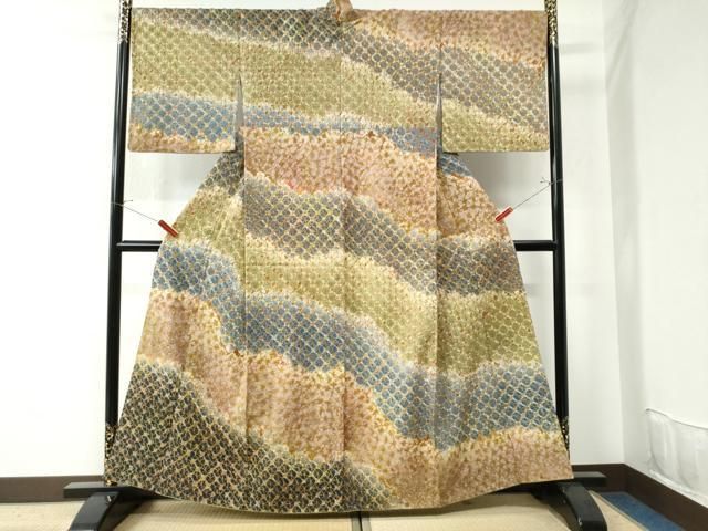 平和屋着物○菅原工房 菅原結作 漢方染紬 絞り 斜縞 正絹