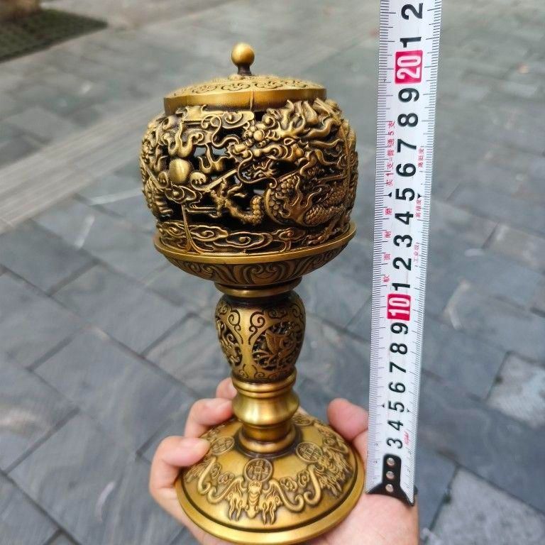 銅 細工 透かし彫り 双龍香炉 銅香炉 仏具 茶道具 香道具 工芸品 銅 細工 透かし彫り 双龍香炉 銅香炉 仏具 茶道具 香道具 工芸品