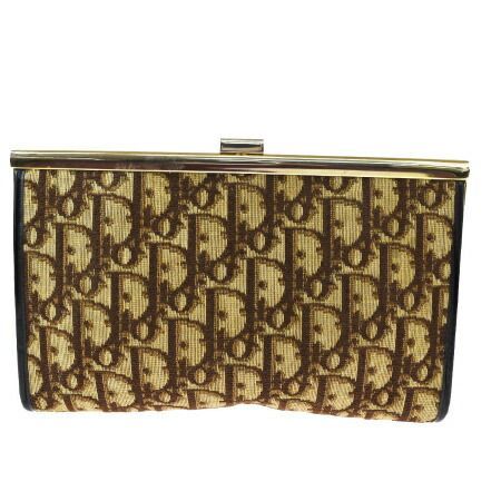 ☆美品☆ クリスチャンディオール トロッター柄 ガマ口財布 大 ネイビー系 Dior クリスチャン ディオール がま口 トロッター 折り財布 ネイビー