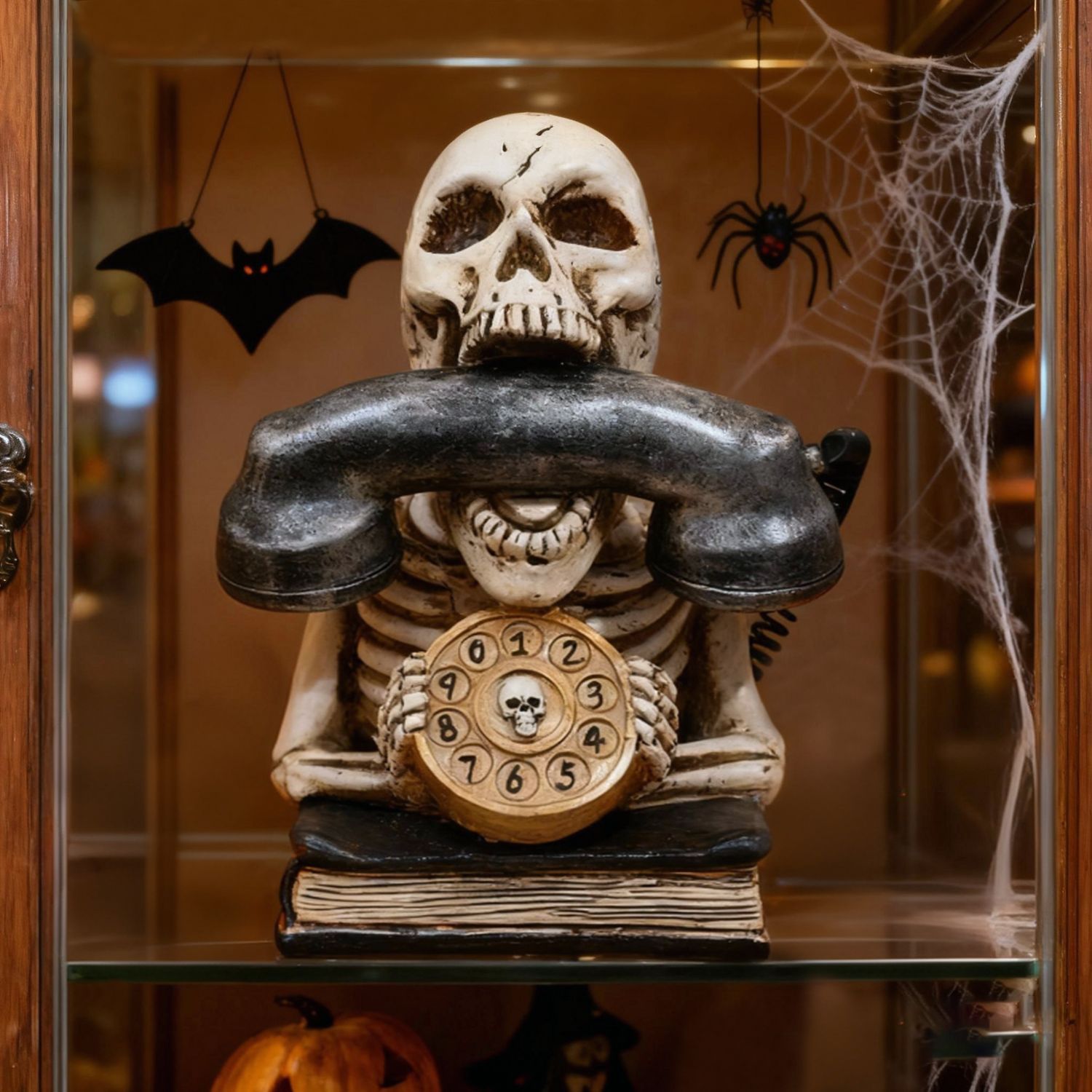 ハロウィーン 装飾 置物 オブジェ ガーデンオーナメント ガイコツ型の受話器 電話 スカル ホラー 屋外 屋内 室内 インテリア 玄関 リビング ダイニング 装飾 庭 ガーデニング 装飾 ガーデン ユニーク ギフト インテリア用品 贈り物 雑貨 樹脂