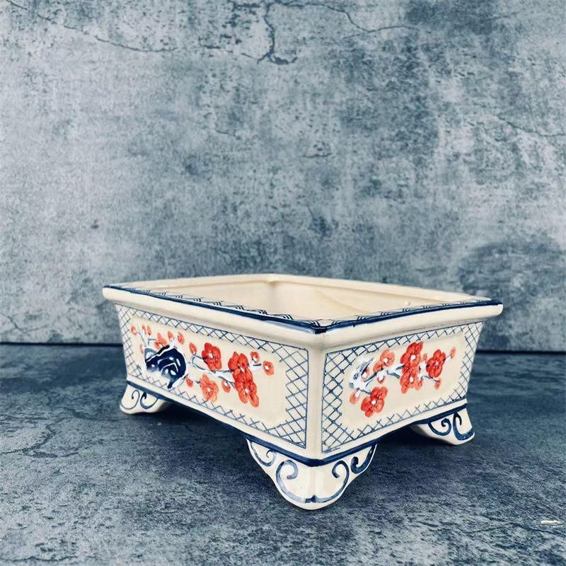 四面山水図盆栽鉢 山野草鉢 多肉植物 植木鉢 小品大品盆栽鉢 陶器鉢置物 四面山水図盆栽鉢 山野草鉢 多肉植物 植木鉢 小品大品盆栽鉢 陶器鉢