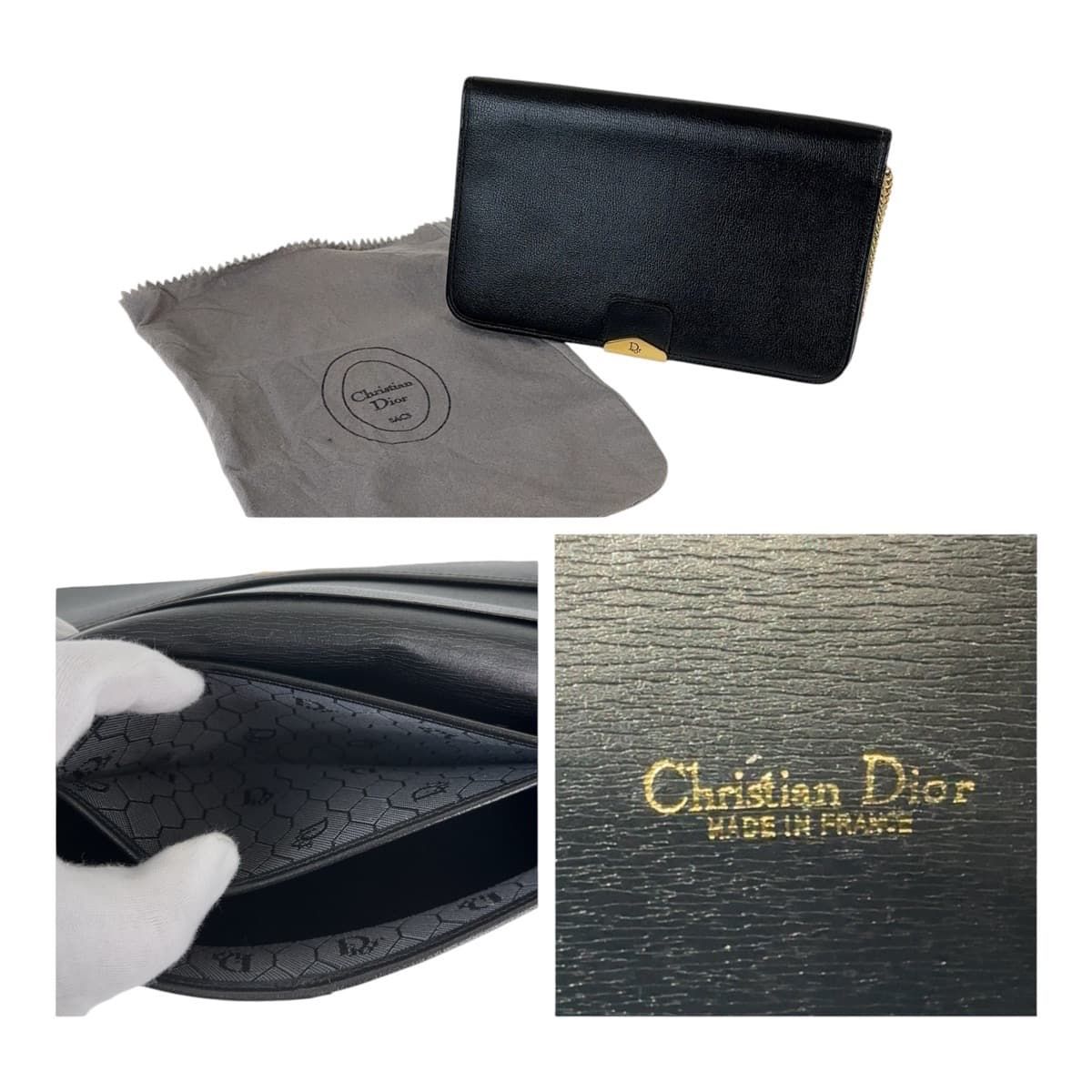 Dior ディオール ヴィンテージ ハニカム柄 ブラック 黒 ゴールド金具