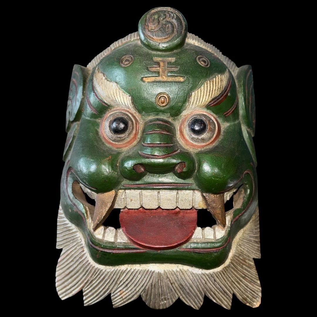 某有名コレクター委託品 閻魔大王面 チベット 鬼面 木彫り 時代物 お面