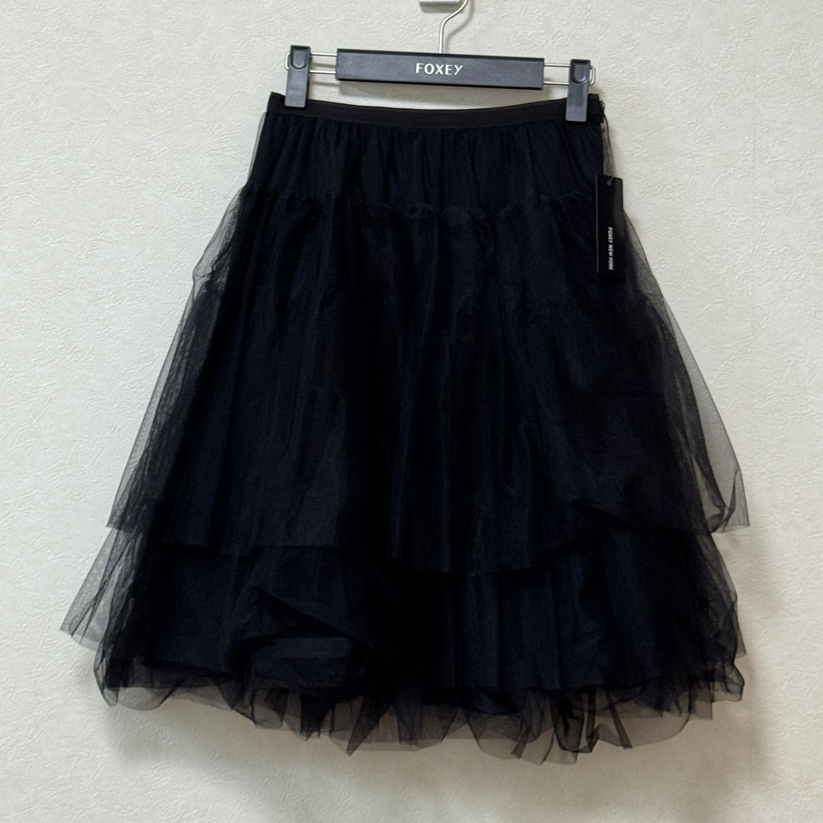 FOXEY NEW YORK フォクシーニューヨーク チュール バルーン スカート 38 ブラック 黒 チュチュ メッシュ プリマ