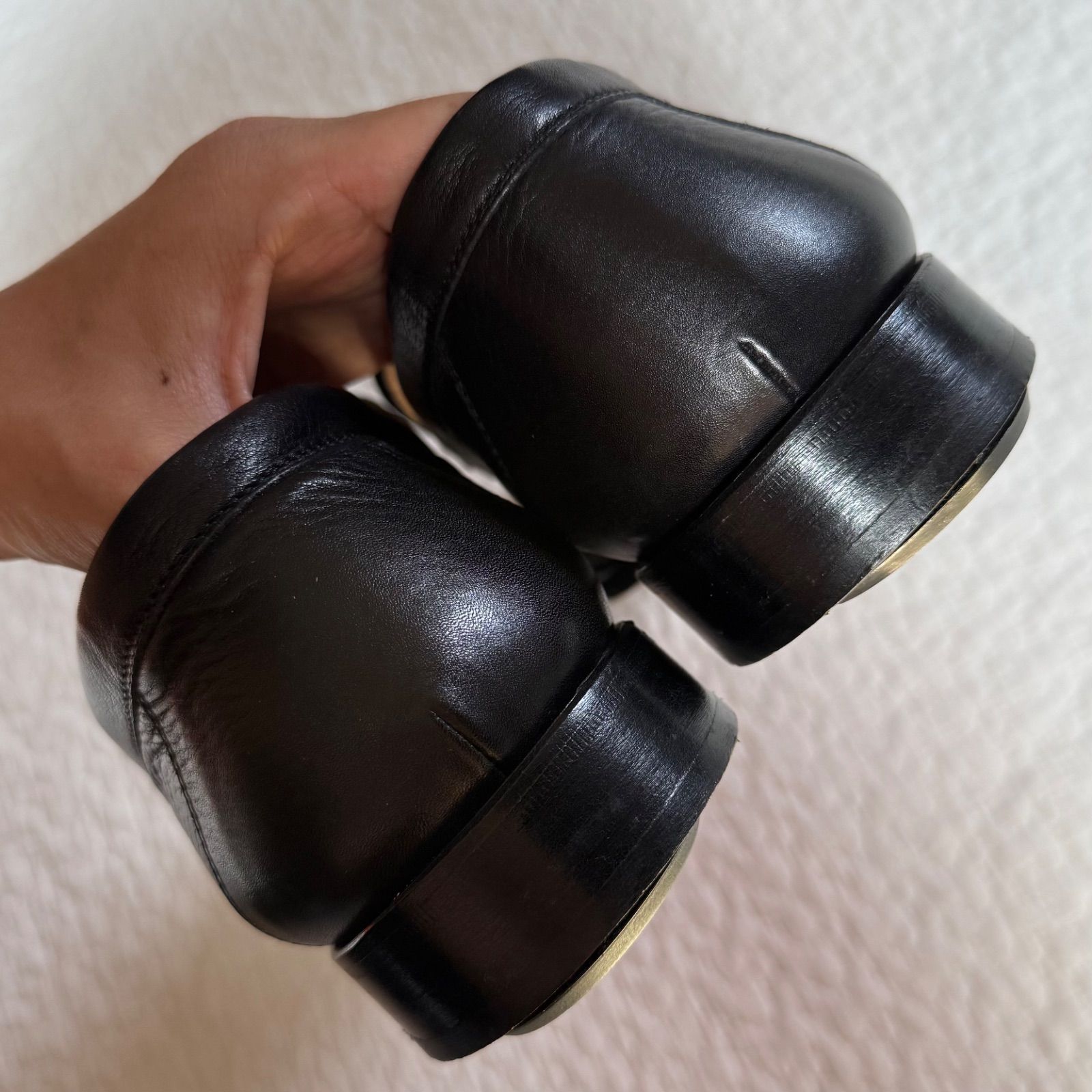 エルメス コンスタンス Hロゴ レザー ハイヒール ローファー 黒 34.5