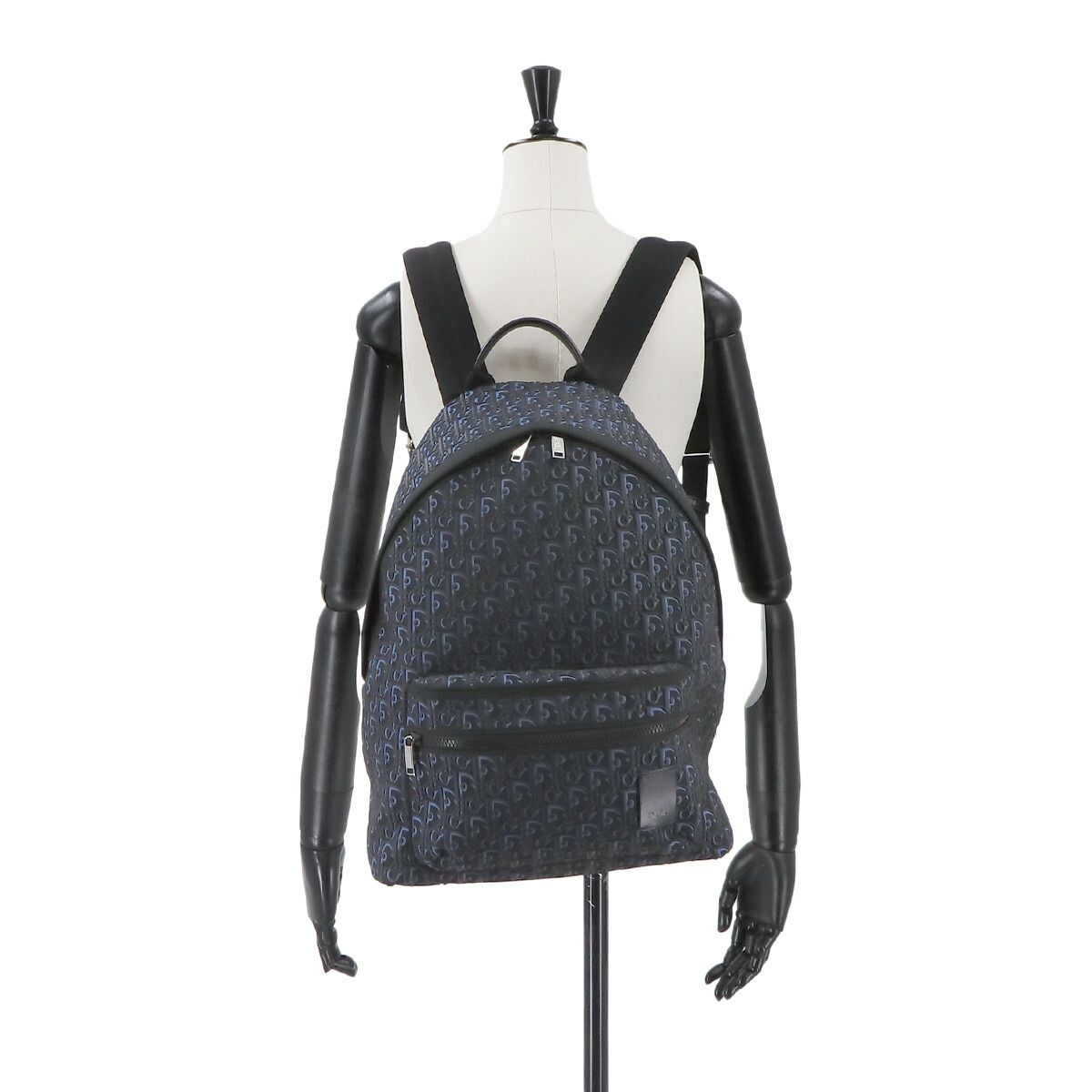 クリスチャン ディオール Christian Dior オブリーク バックパック キャンバス ラバー ブルー ブラック シルバー 金具 Backpack 90233769