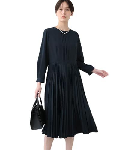 インディヴィ ミドルワンピース 春 洗える スタイルUPプリーツワンピース 12752003 レディース ネイビー 094 38 M