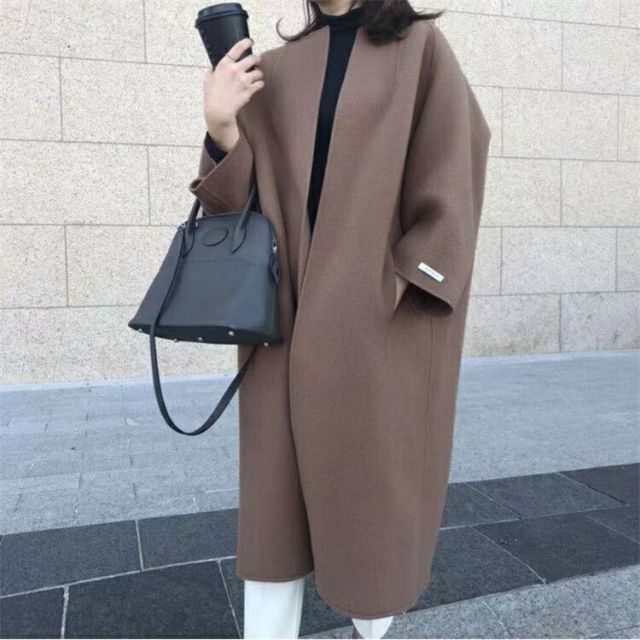 ロングコート ノーカラーコート レディース アウター おしゃれ 可愛い シンプル 無地 大人 女性 上品 高見え ブラック ライトブラウン ネイビー オフホワイト グリーン ダークブラウン 黒 紺 茶 白 緑 ポケット 襟なし ゆったり スタイルアップ 秋冬