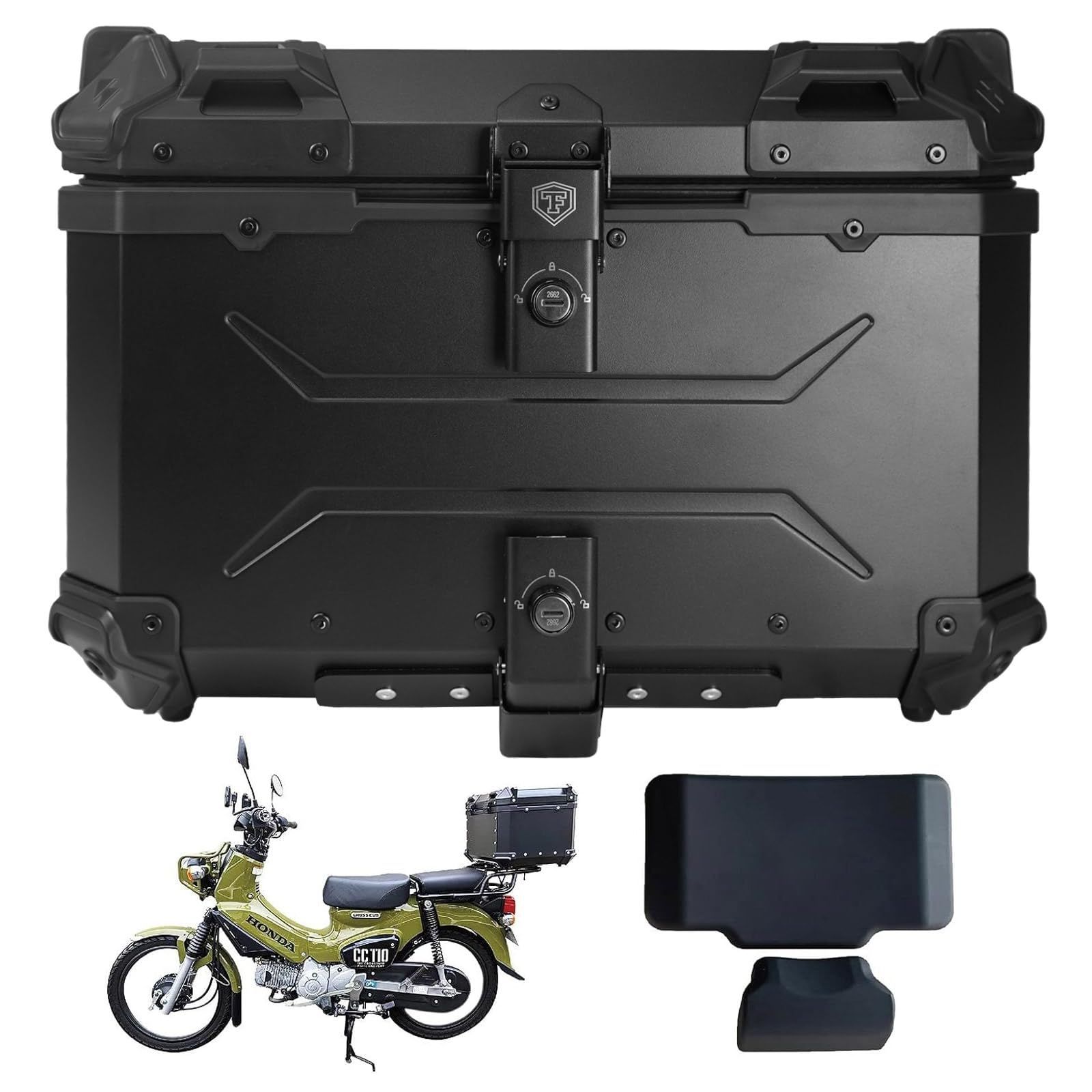 ONE STEP リアボックス トップケース パニアケース 大容量 アルミ製 取付ベース付属 フルフェイス対応 バイクボックス ALL BLACK 55L