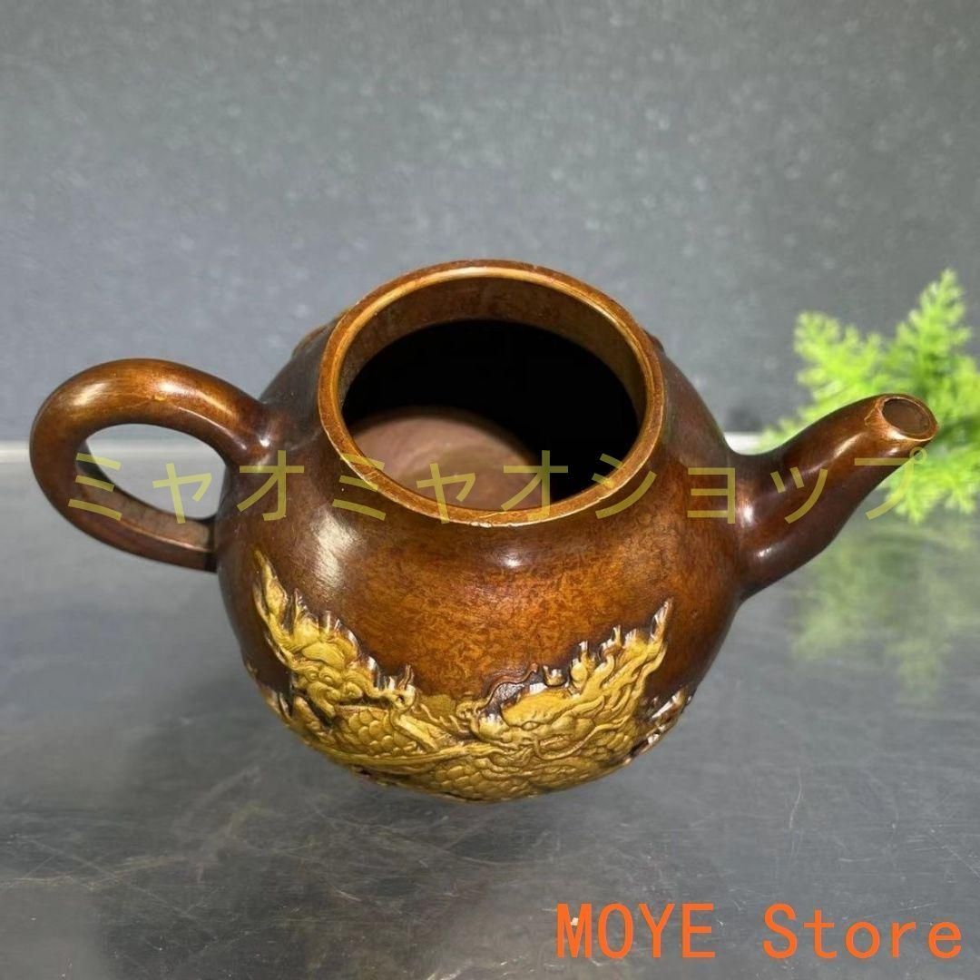 銅器 浮彫麒麟提梁壺 茶壺 酒壺 煎茶道具 装飾品 工芸品 美術品 置物 銅 細工 浮彫り麒麟茶壺 手把壺 茶壺 酒壺 水筒 工芸品 美術品