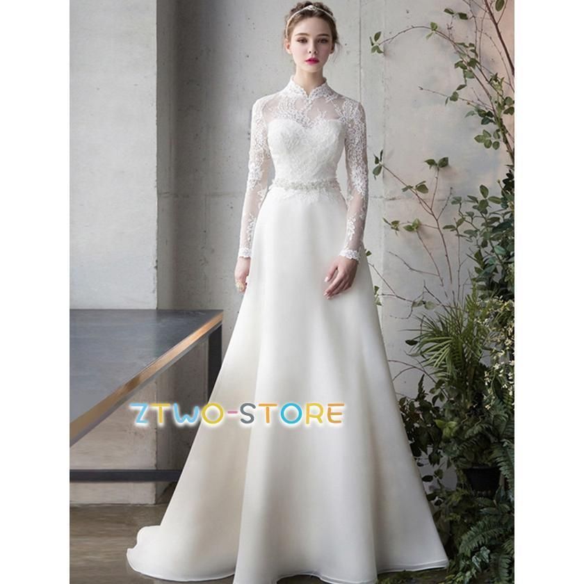 ウェディングドレス 袖あり 長袖 ウェディングドレス 大きいサイズ 3L 4L 小さいサイズ ウェディングドレス 二次会 シンプル 上品 レース WP 秘密1015