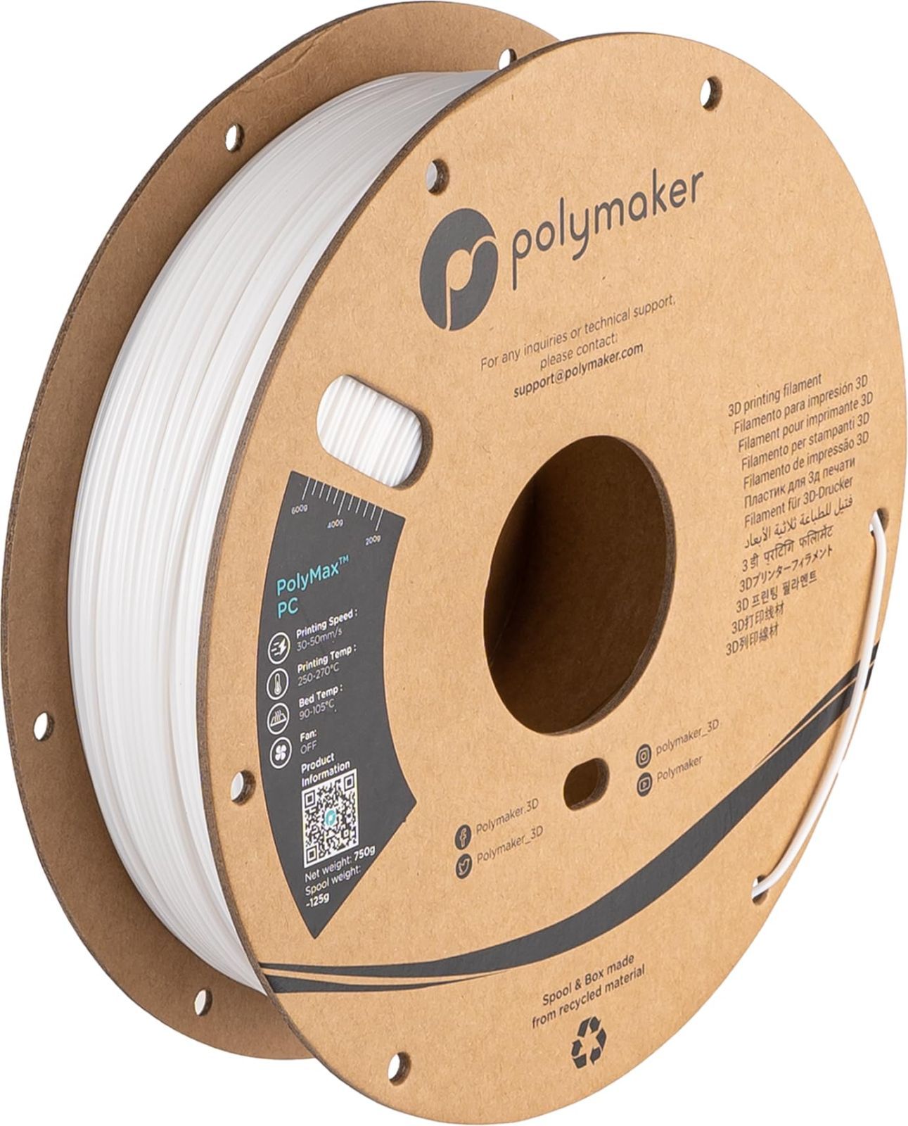ポリメーカー Polymaker 3Dプリンター用ポリカーボネート製フィラメント PolyMax PC 1.75mm 白