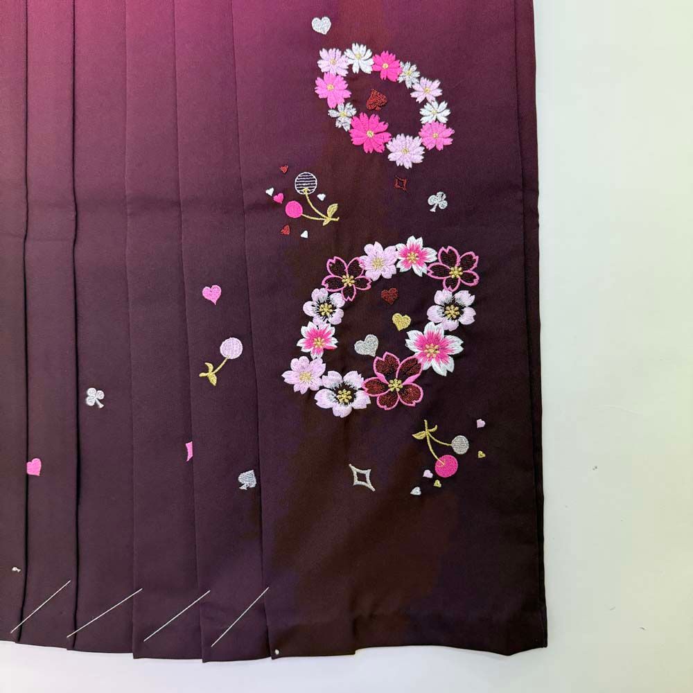 袴 S size 紐下丈87cm 行灯袴 卒業袴 女性用袴 ぼかし 刺繍 エンジ ピンク 4695