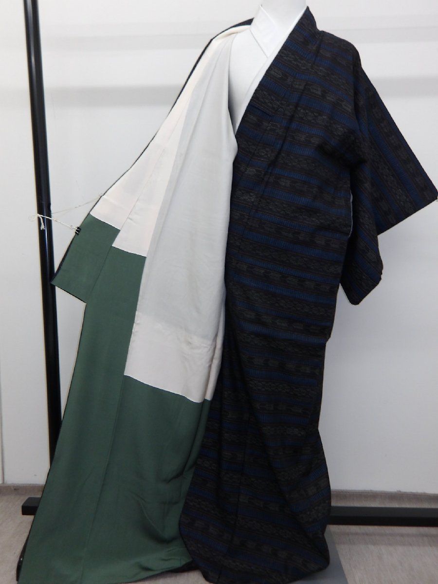 P40362 重要無形文化財 蚊絣 結城紬 袷 ｋ