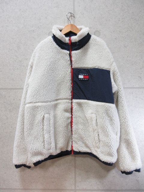 TOMMY JEANS トミージーンズ ボア ナイロン ジャケット リバーシブル ホワイト ネイビー XLサイズ