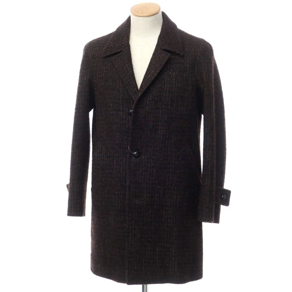 【中古】リングヂャケット RING JACKET ウールアルパカモヘヤ チェスターフィールドコート ブラウンxブラック【サイズ44】【メンズ】