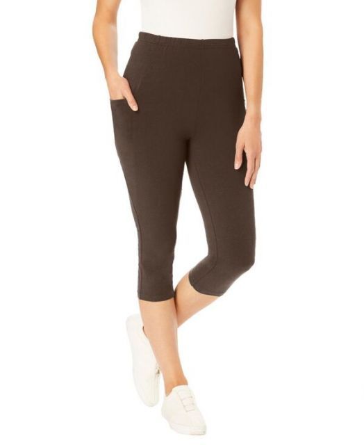 送料無料 ウーマン ウィズイン レディース レギンス ボトムス Plus Size Within Stretch Cotton Pocket Capri Legging Chocolate