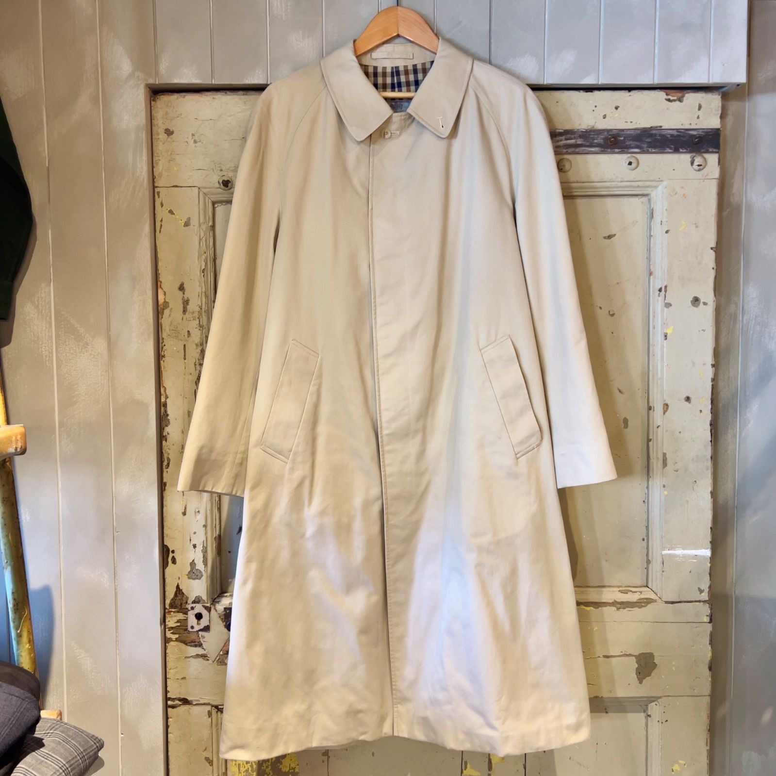 70's Aquascutum ステンカラーコート　アクアスキュータム　コート　ベージュ　古着