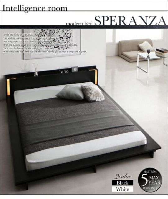 組立設置付 フロアベッド シングル (プレミアム ボンネルコイルマットレス付き) 宮付き フロアライト付き コンセント付き 木製 スリム棚・多コンセント付き・収納ベッド プレミアムポケットコイル