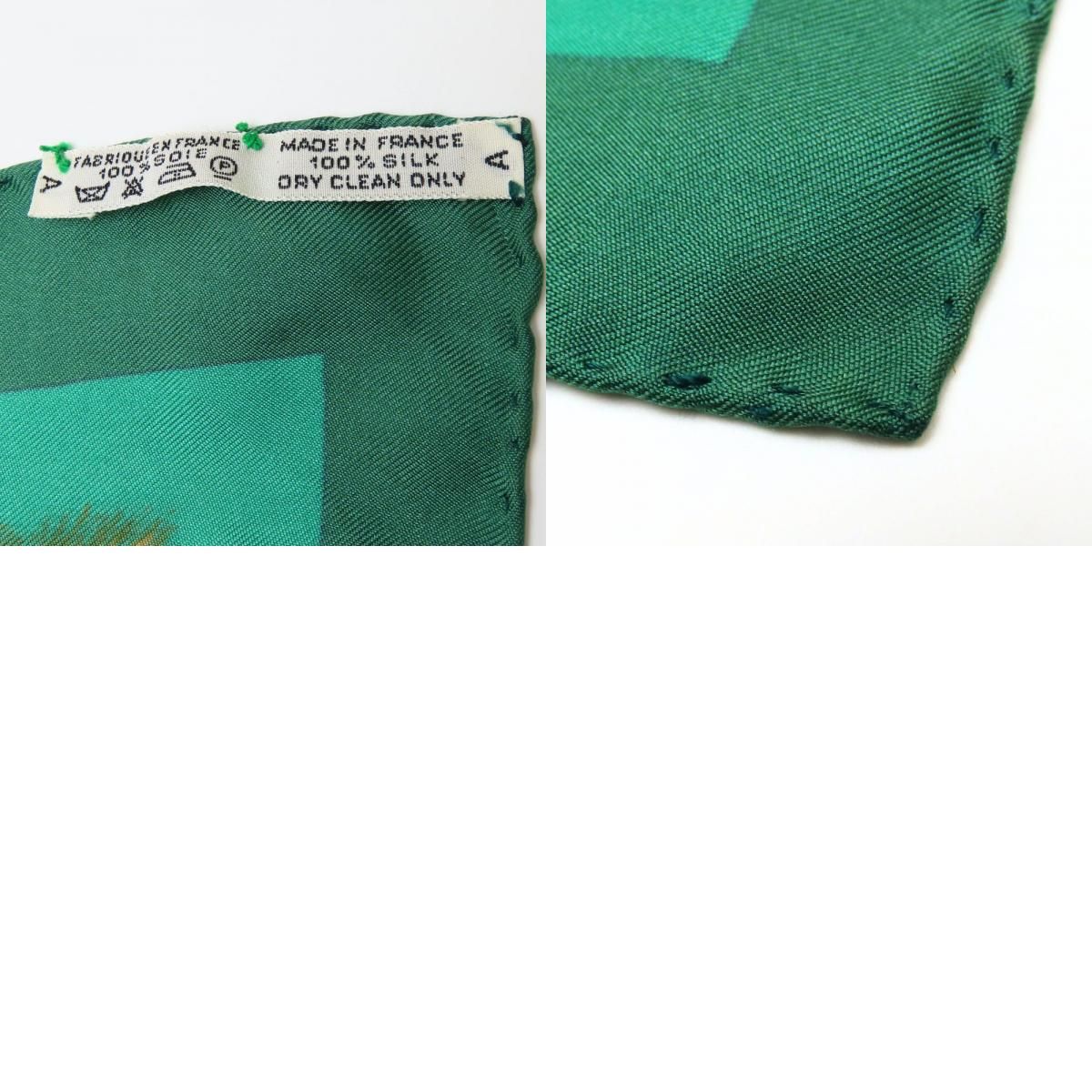 中古 エルメス スカーフ カレ90 シルク グリーン マルチカラー CASOUES