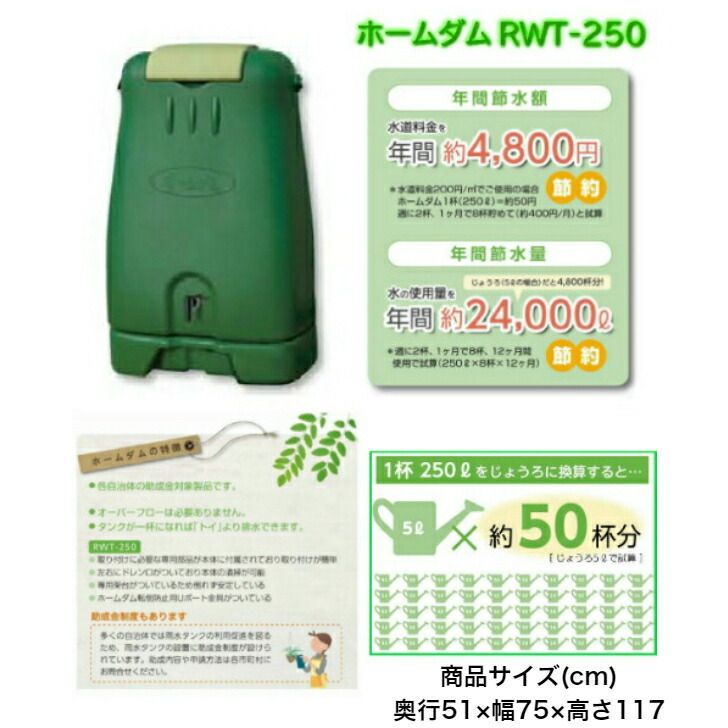 防災 非常時 家庭菜園 節水 断水 雨水タンクホームダム２５０L グリーン