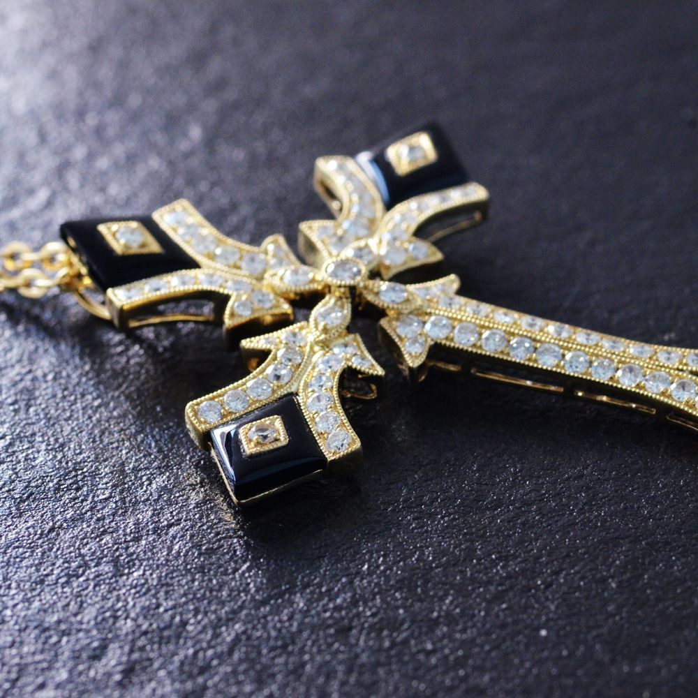 刻印あり「K18」オニキス製クロスペンダント 割引 刻印あり「K18」オニキス製クロスペンダント ORIGINAL K18