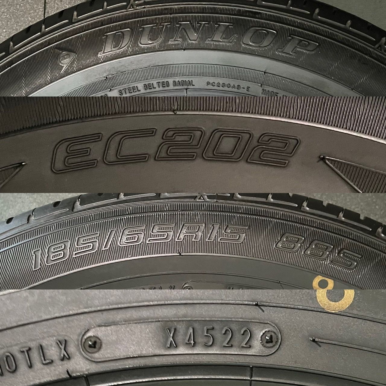 2022年製　ダンロップ　EC202　185/65R15　バリ溝90%　4本 2022年製 約8～9.3分山 ダンロップ DUNLOP EC202 185/65R15 4本