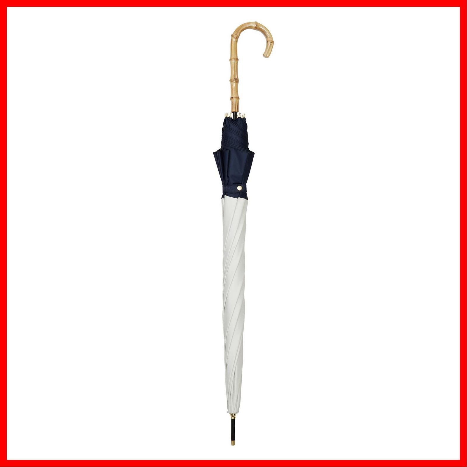 60 cm しっかり大きめ 切り継ぎホワイト×ネイビー UVカット バンブーハンドルUVブロック オフィシャル 99.9 日傘兼用雨傘 レディース 長傘 S 160-0824 WH 1-BE Waterfront