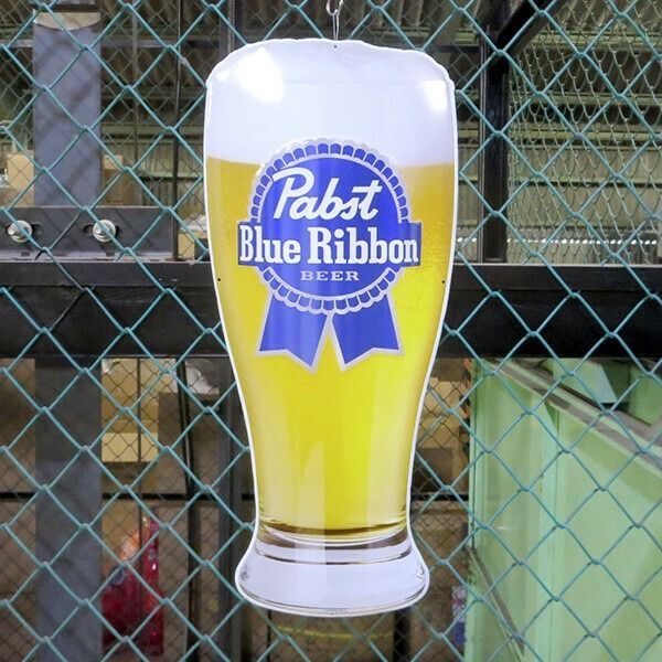 ダイカット エンボス メタルサイン Pabst Glass Blue Ribbon パブスト ブリキ看板 アメリカン雑貨