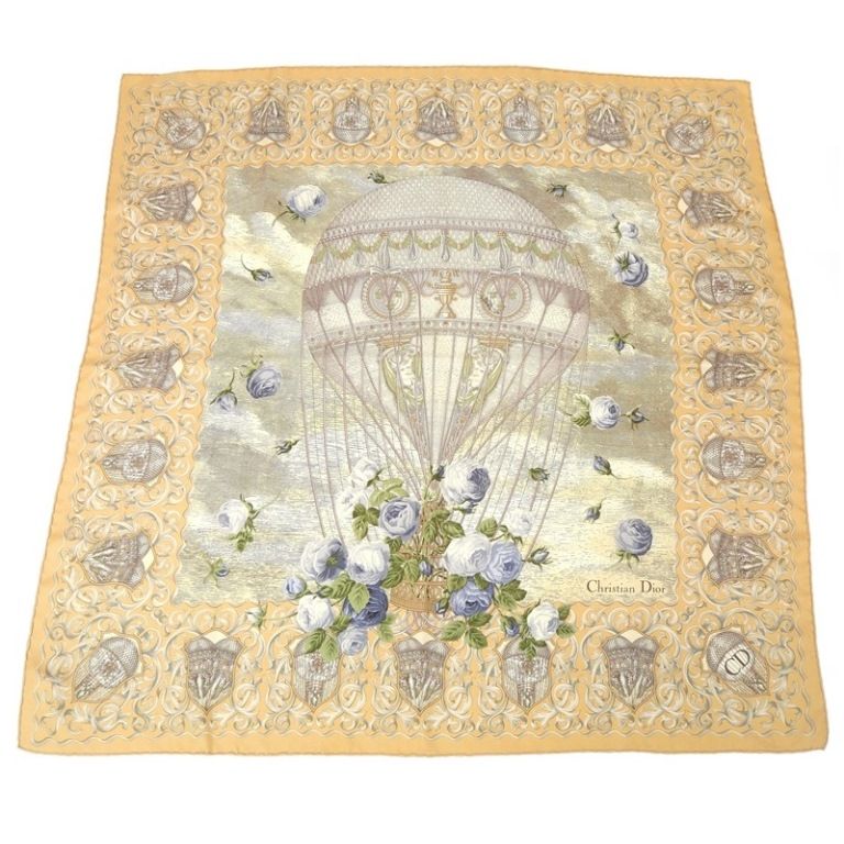 Christian Dior バラと気球のスカーフ クリスチャン・ディオール Christian Dior スクエアスカーフ 気球 薔薇