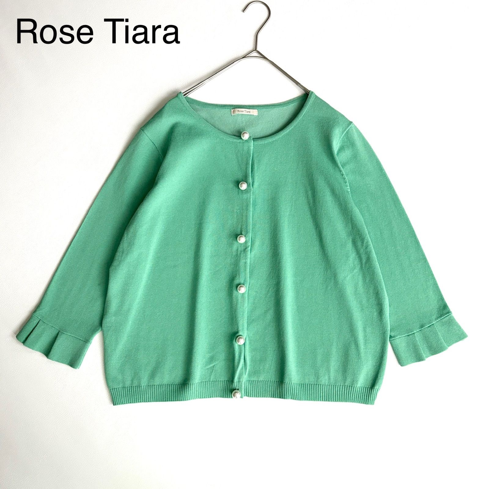 yC76 Rose Tiara 大きいサイズ46 グリーンカーディガン 長袖 yC76 Rose Tiara 大きいサイズ46 グリーンカーディガン 長袖