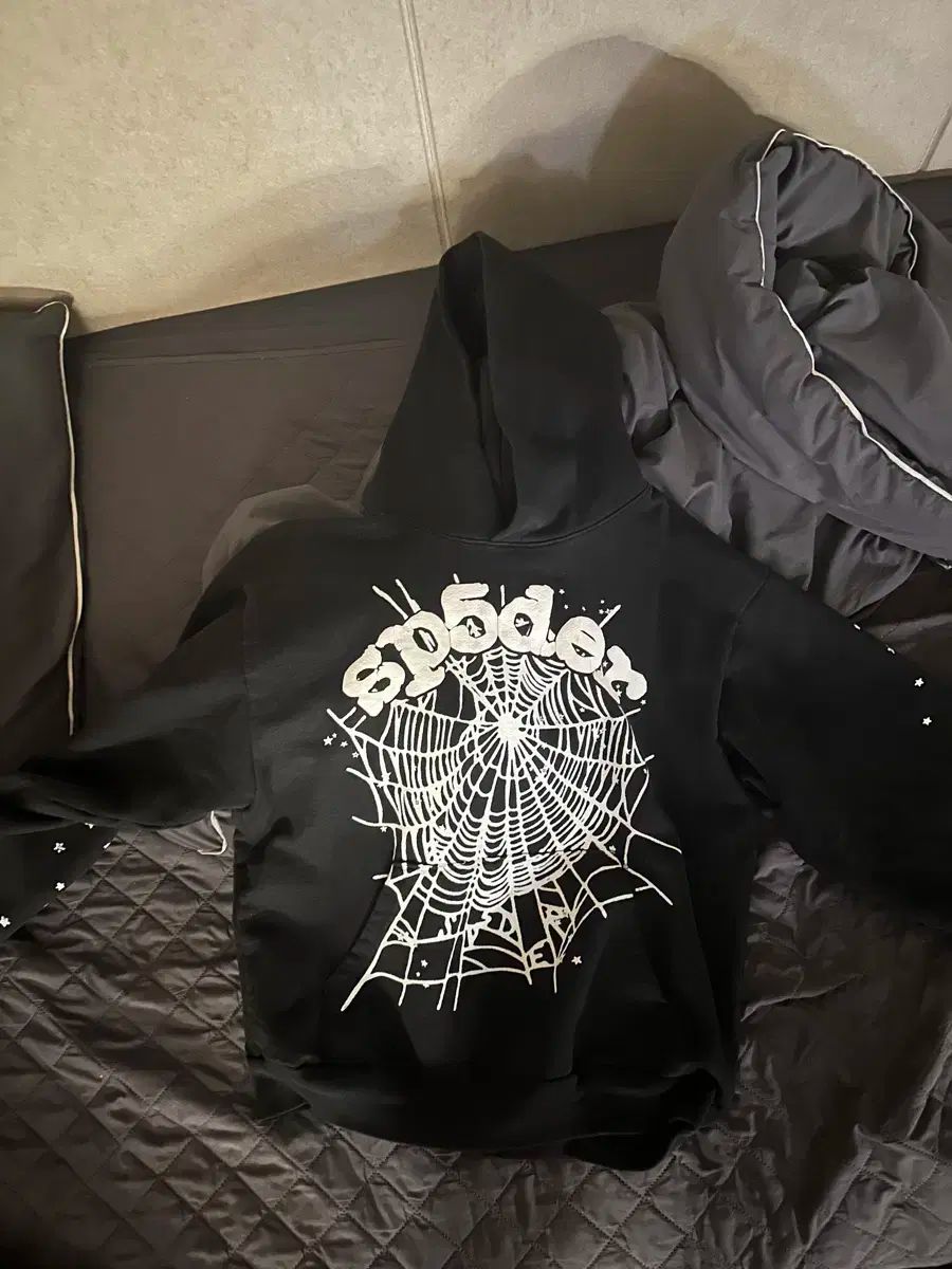 Sp5der SPYDER スパイダー ウェブ 黒 フード付きTシャツ M サイズ