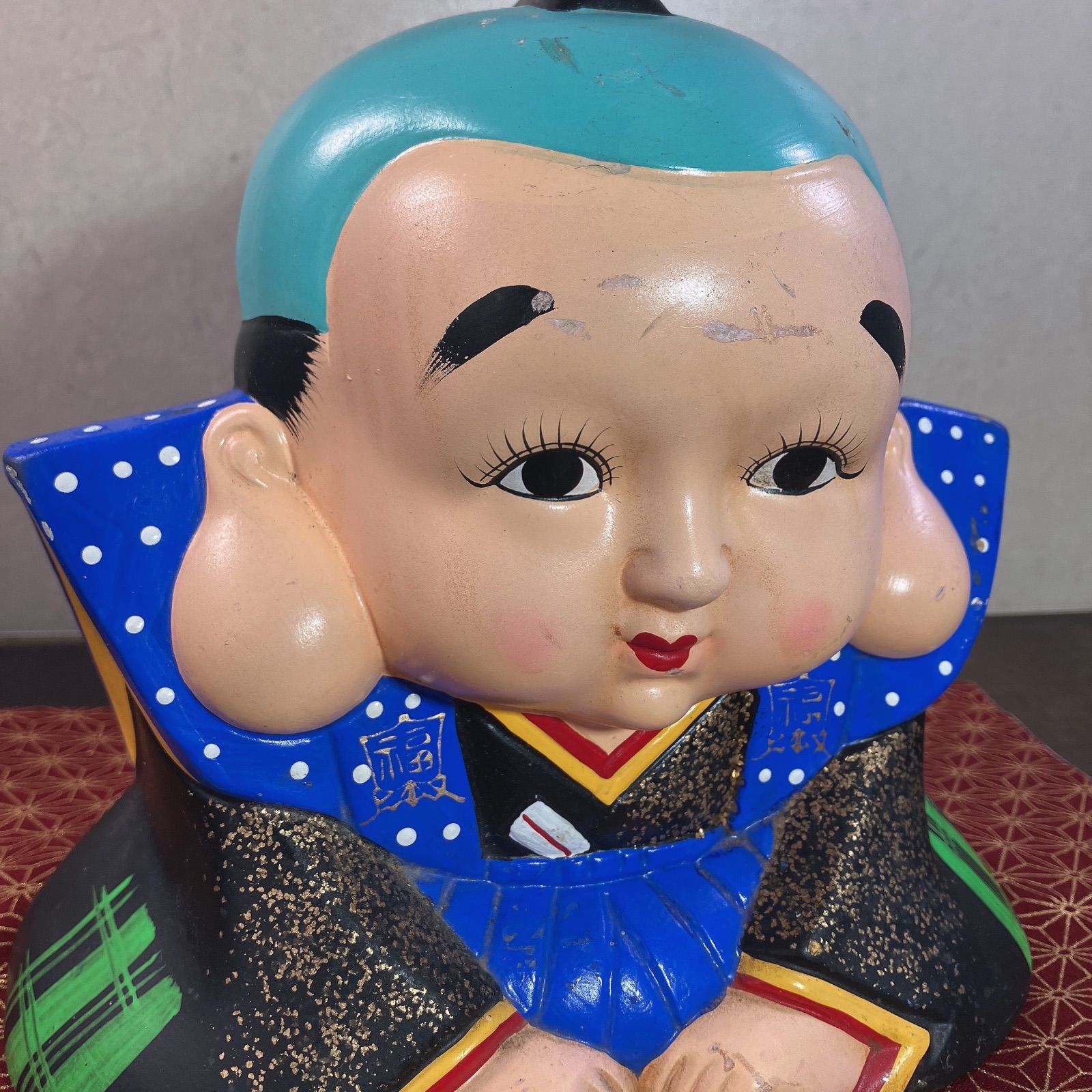 福助 置物 貯金箱 縁起物 陶器 骨董品 アンティーク レトロ よーいドン
