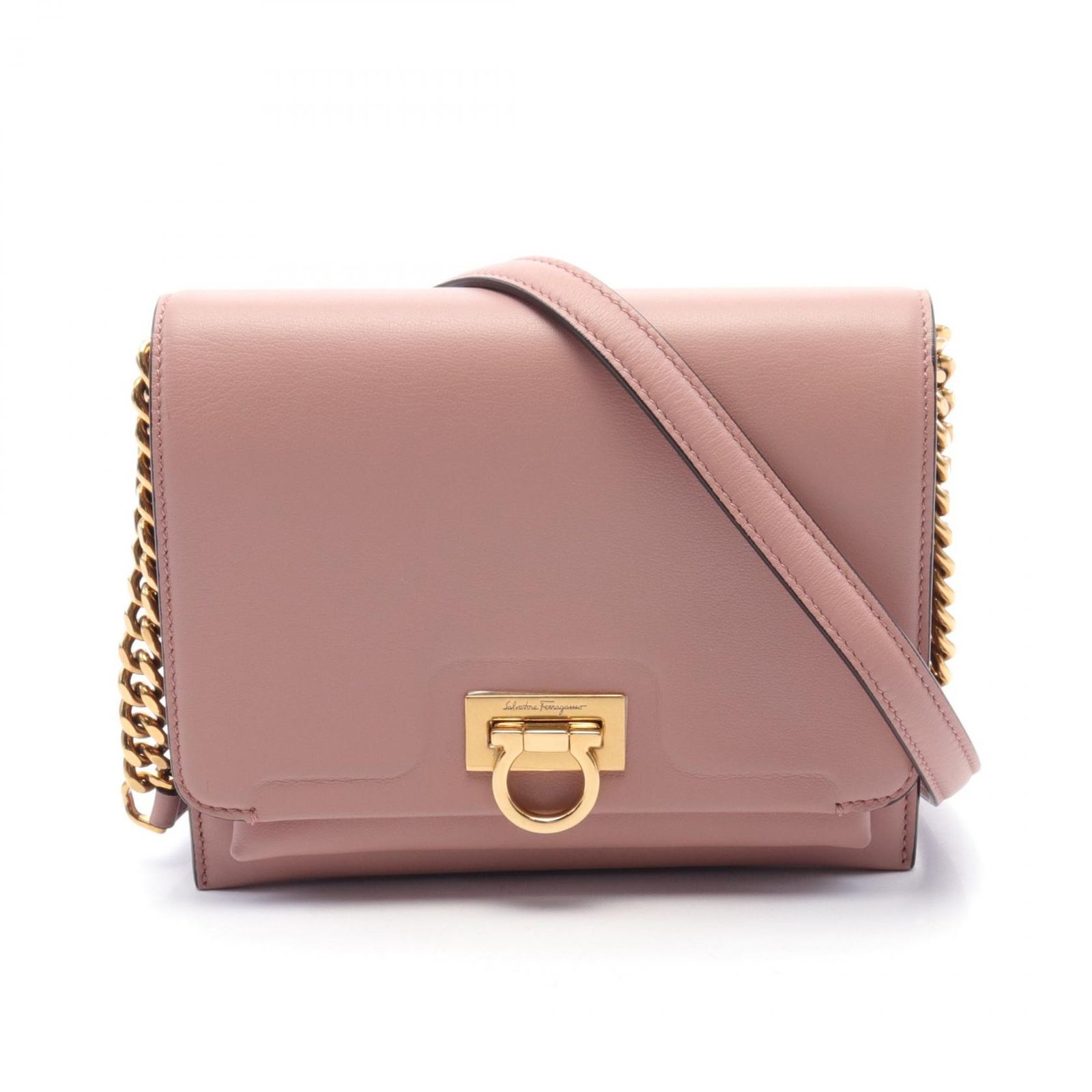 サルヴァトーレフェラガモ Salvatore Ferragamo ショルダーバッグ ガンチーニ ピンク レザー ガンチーニ チェーンショルダー レディース Used A